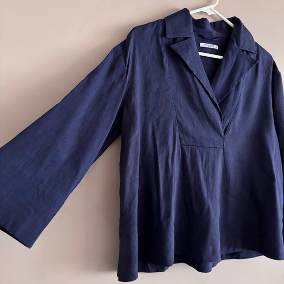 MM Lafleur The Allie Top Stretch Linen Blouse in Blueberry Extra Small NO BELT - Picture 4 of 6